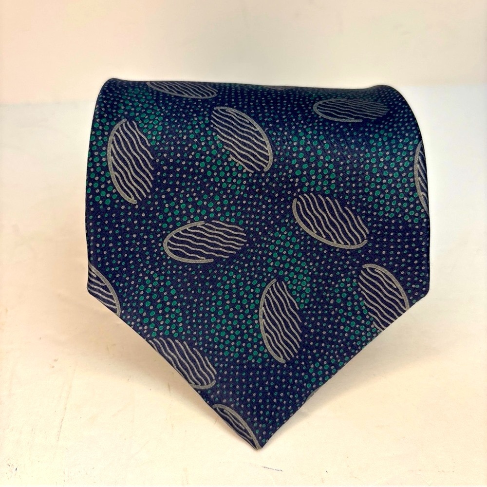 KriziaUomo 100% Silk Tie | Made in Italy | Blue Green Dot Abstract Print 58"